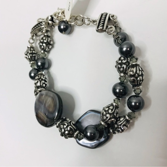 BRIGHTON Utopia Silver Gray Stone Pearl Bracelet - Picture 1 of 4